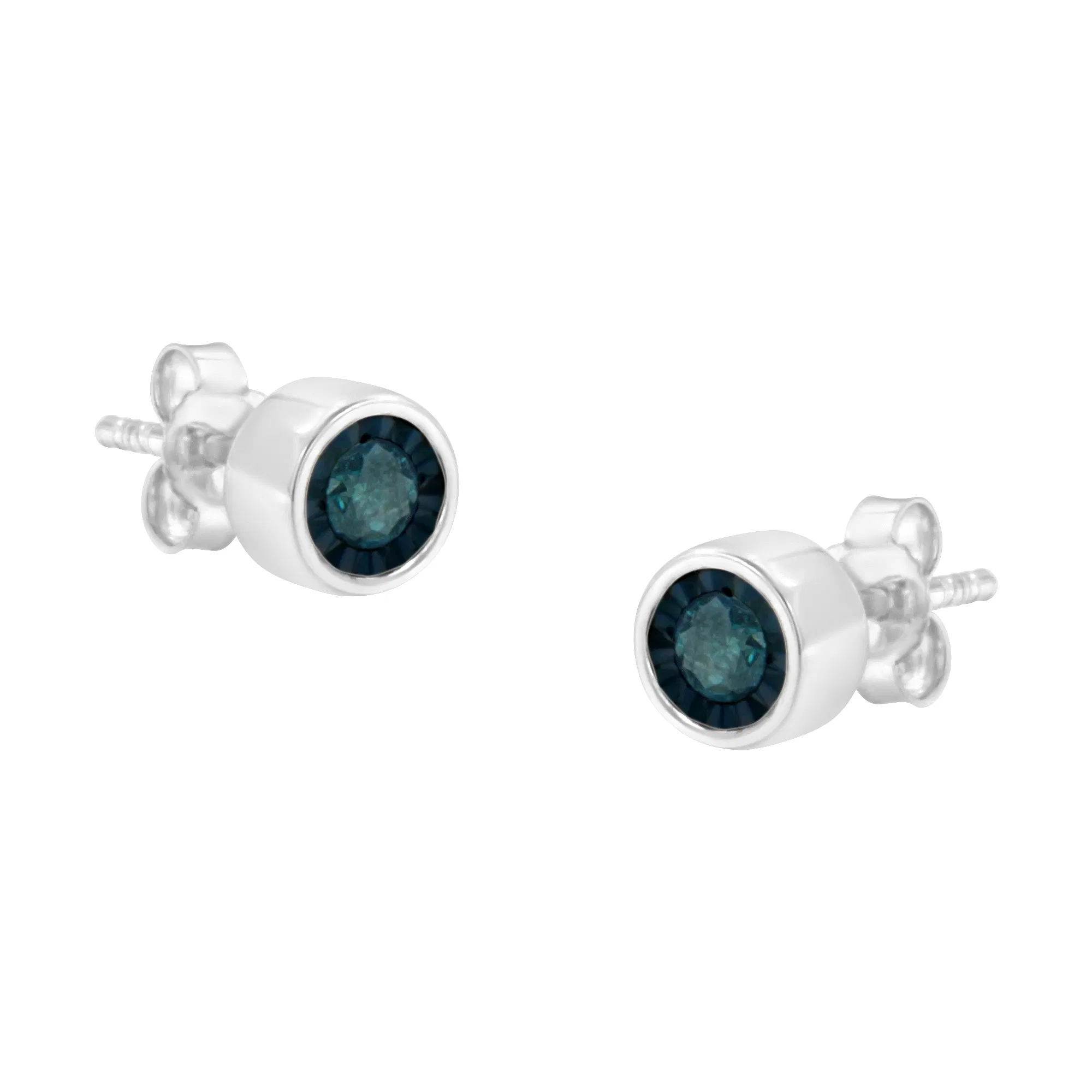 .925 Sterling Silver 1/5 Cttw Round Brilliant-Cut Blue Diamond Miracle-Set Stud Earrings (Fancy Color-Enhanced, I2-I3 Clarity) - Grocery