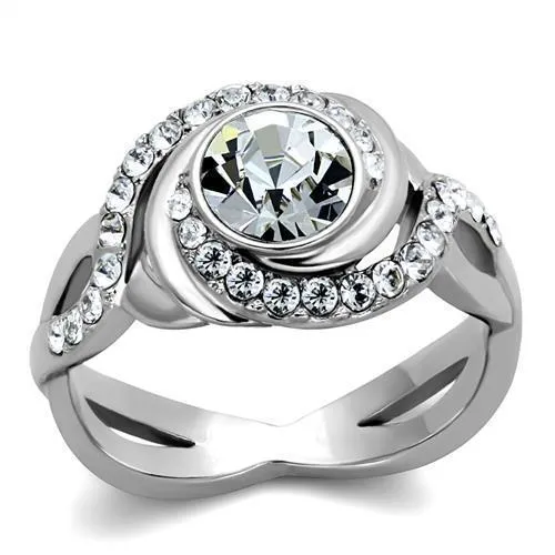 TK2111 - High polished (no plating) Stainless Steel Ring with Top Grade Crystal in Clear - Grocery