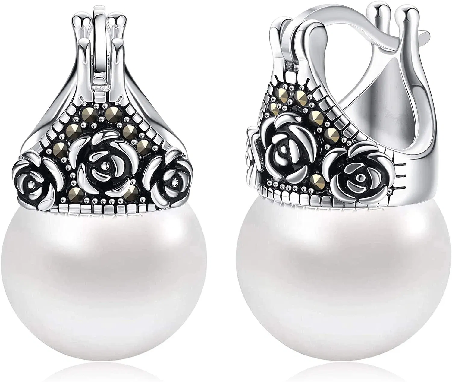 925 Sterling Pearl Earrings for Women Valentine's Anniversary Birthday Women Gift Simulated Shell Pearl Drop Earrings - Grocery