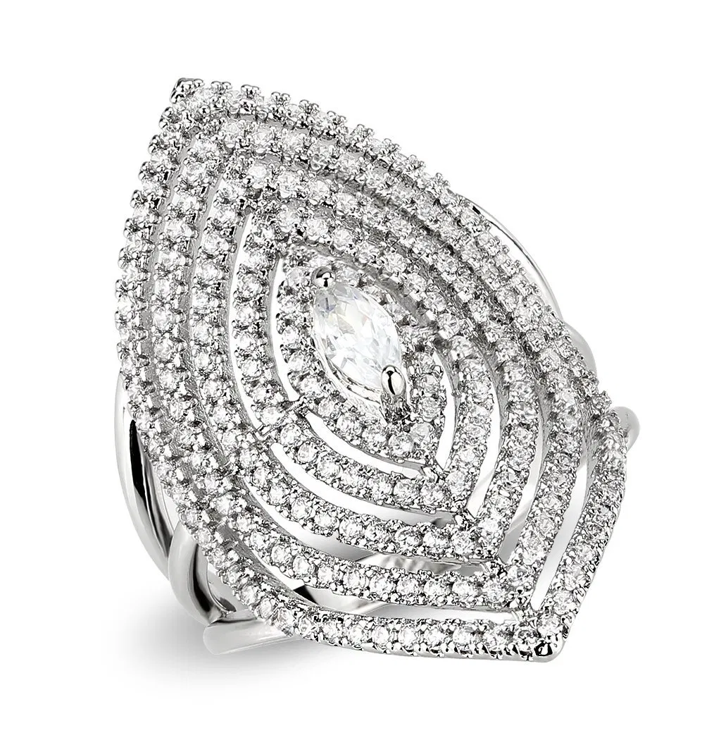 3W1608 - Rhodium Brass Ring with AAA Grade CZ in Clear - Grocery