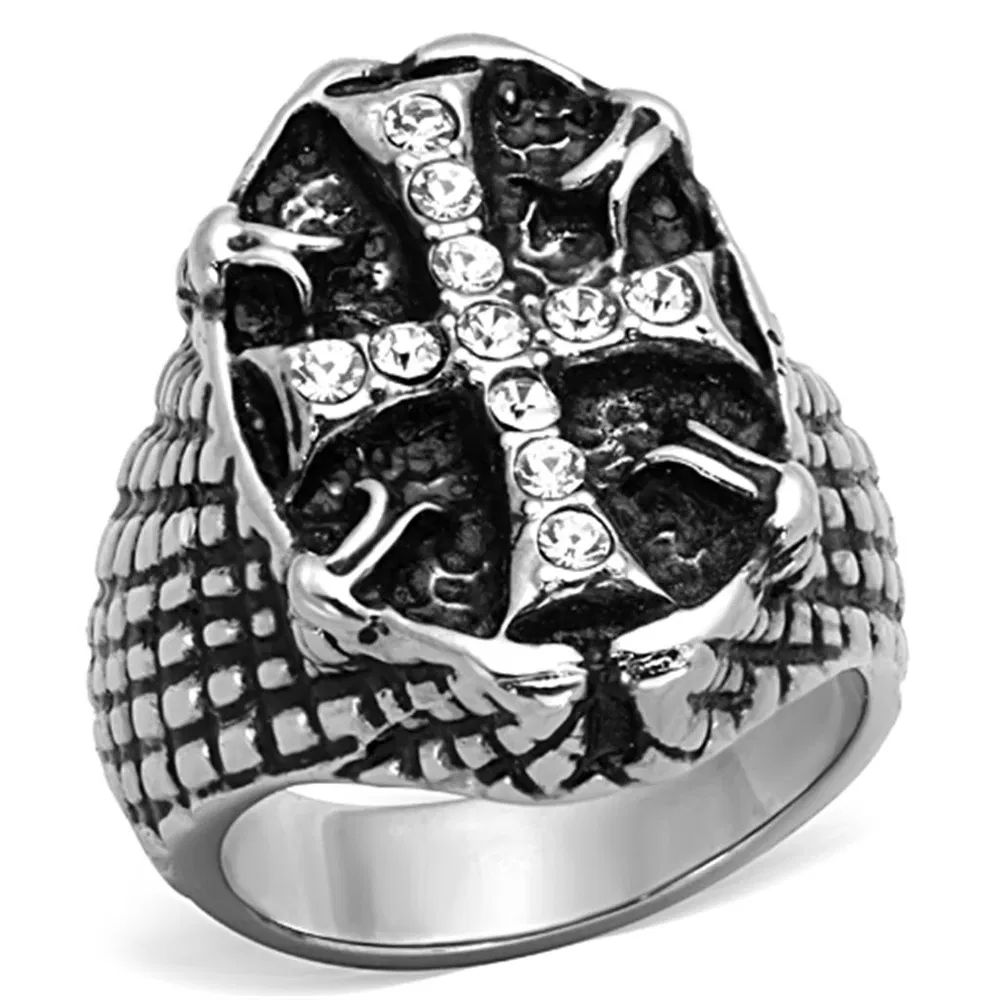 TK1351 - High polished (no plating) Stainless Steel Ring with Top Grade Crystal in Clear - Grocery