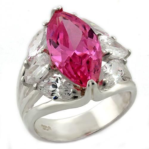 LOAS1052 - High-Polished 925 Sterling Silver Ring with AAA Grade CZ in Rose - Grocery