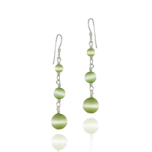 Sterling Silver Light Green Cats Eye Bead Dangle Earrings - Grocery
