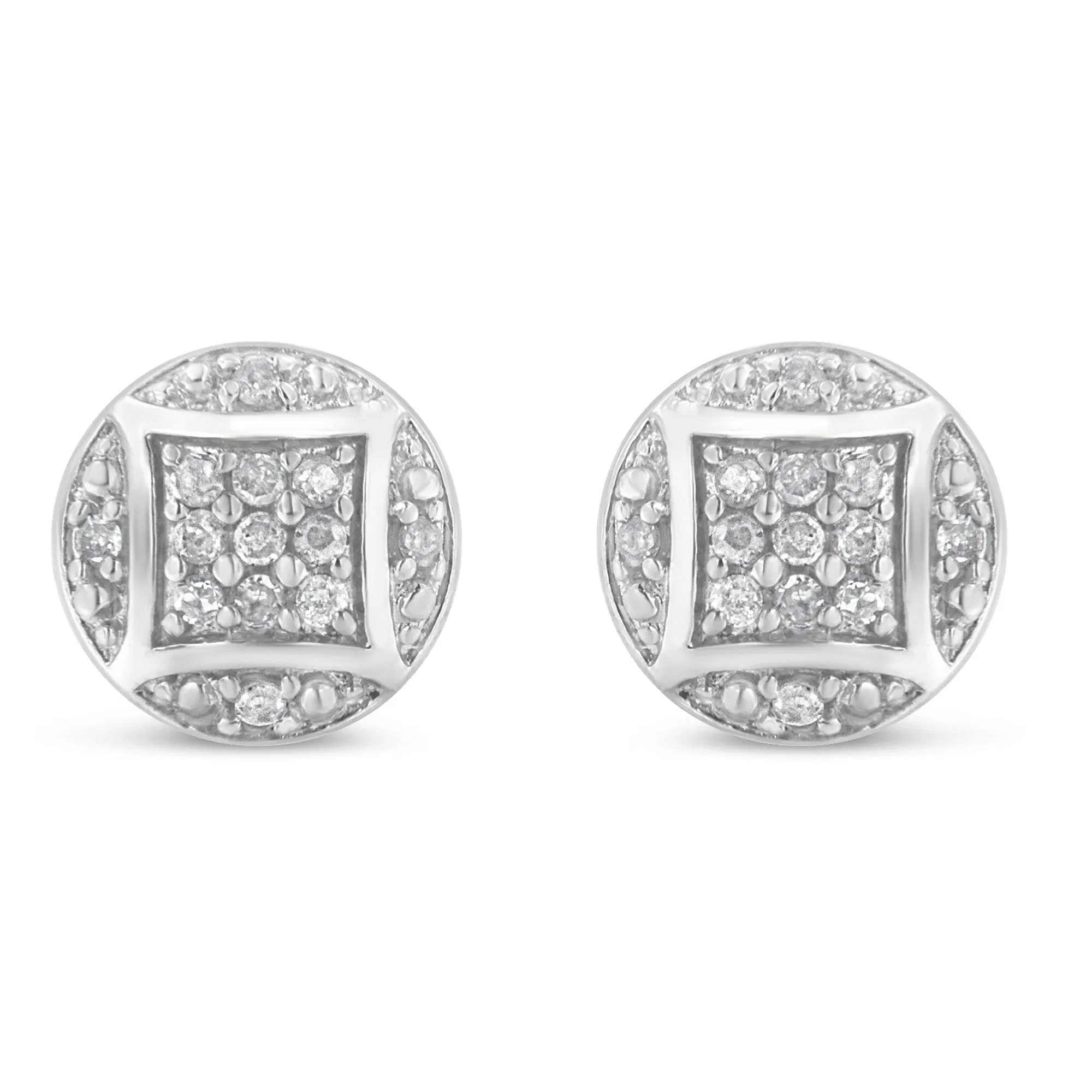 Sterling Silver Round Diamond Cluster Stud Earrings (0.35 cttw, H-I Color, I3 Clarity) - Grocery