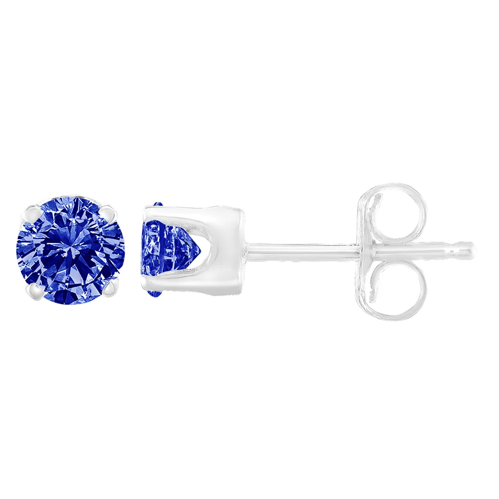 .925 Sterling Silver 1/5 Cttw Round Brilliant-Cut Blue Diamond Classic 4-Prong Stud Earrings (Fancy Color-Enhanced, I2-I3 Clarity) - Grocery