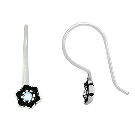 Sterling Silver Light Blue Rhinestone Flower Children's Earrings - Grocery