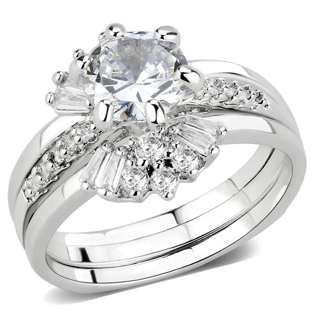 3W1558 - Rhodium Brass Ring with AAA Grade CZ in Clear - Grocery
