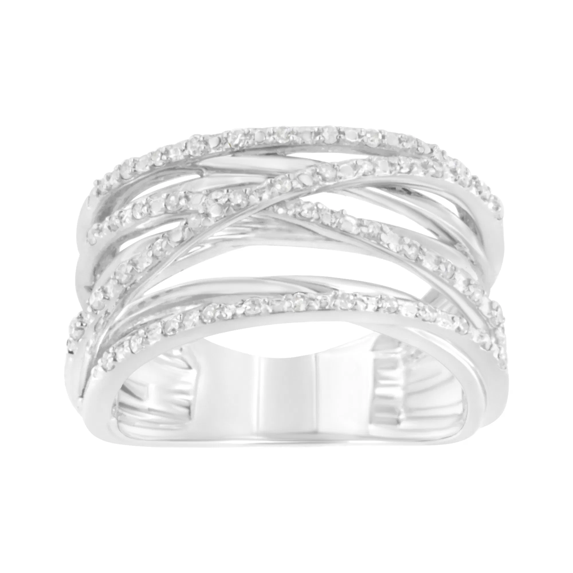 .925 Sterling Silver 1/4 Cttw Prong Set Round-Cut Diamond Bypass Ring (I-J Color, I1-I2 Clarity) - Grocery