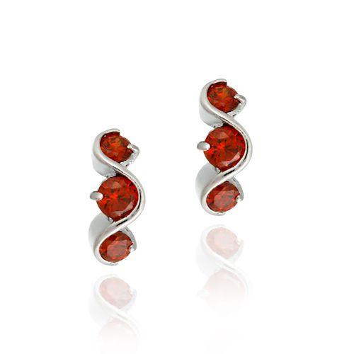 Sterling Silver Orange CZ Three Stone S Design Earrings - Grocery