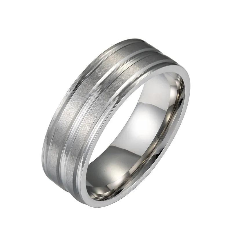 Simple Fashion 8MM Wide Men's Stainless Steel Frosted Ring - Grocery