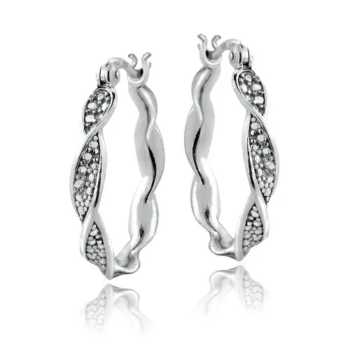 Sterling Silver Diamond Accent Twist Hoop Earrings - Grocery
