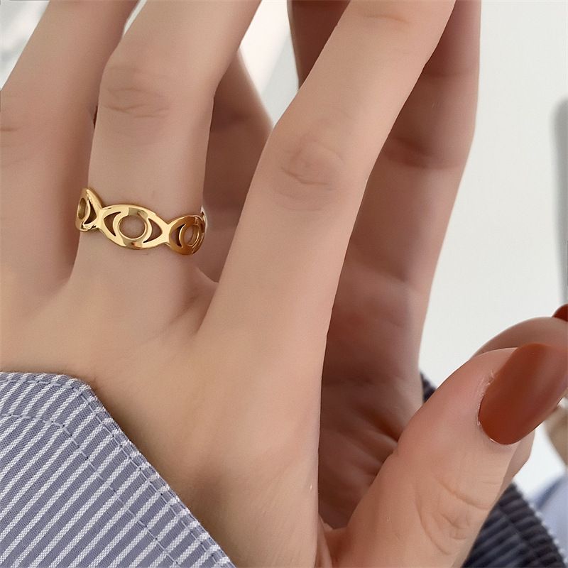 Titanium Steel 18K Gold Vintage Geometric Hollow Ring Women - Grocery
