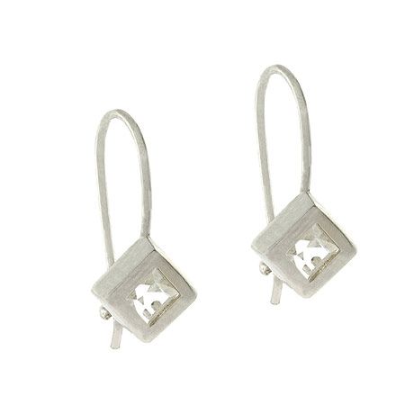 Sterling Silver CZ Diamond Shaped Cube Drop Earrings - Grocery