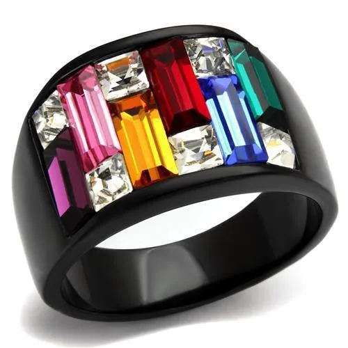TK1397J - IP Black(Ion Plating) Stainless Steel Ring with Top Grade Crystal in Multi Color - Grocery