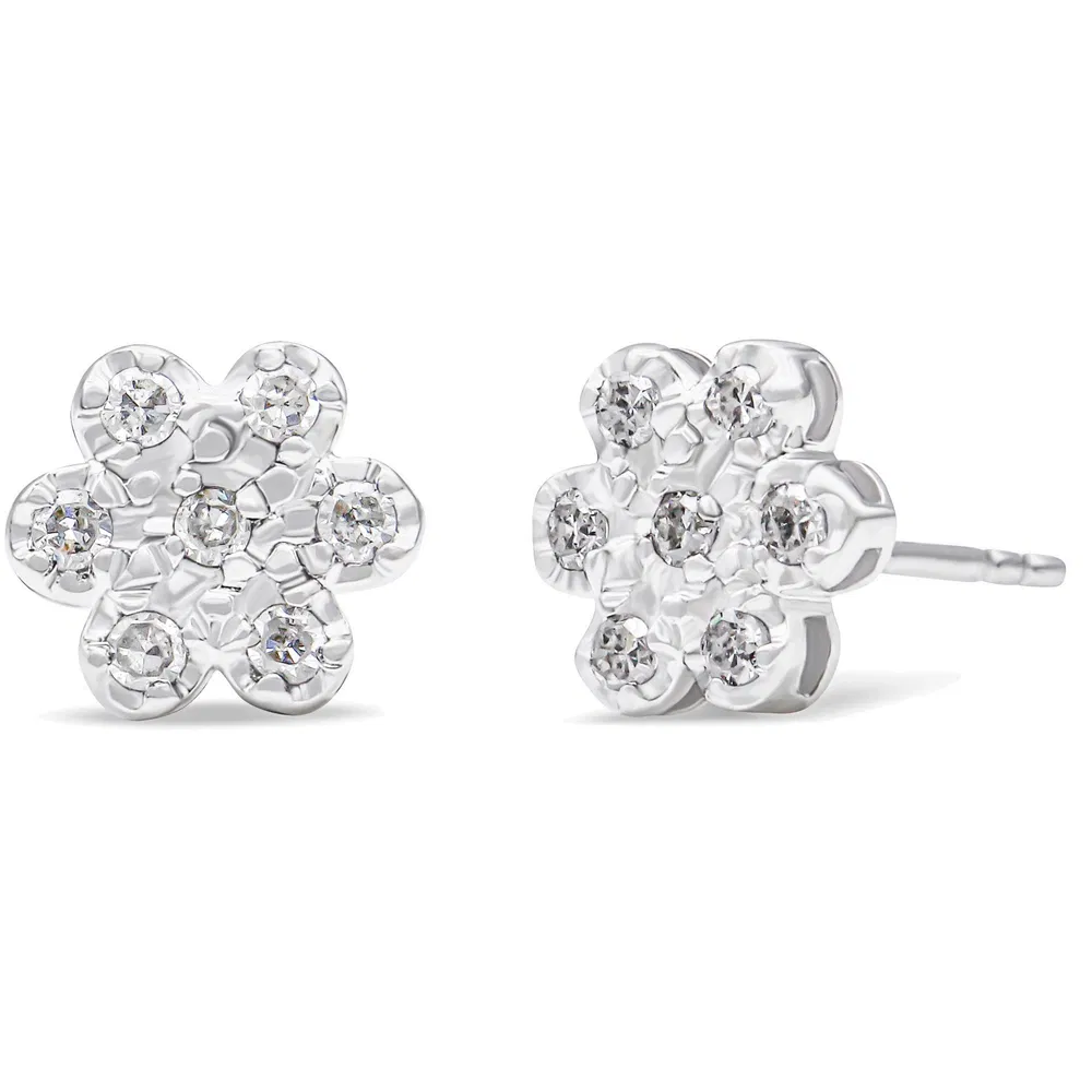 .925 Sterling Silver 1/4 Cttw Diamond Floral Cluster Stud Earring (I-J Color, I2-I3 Clarity) - Grocery
