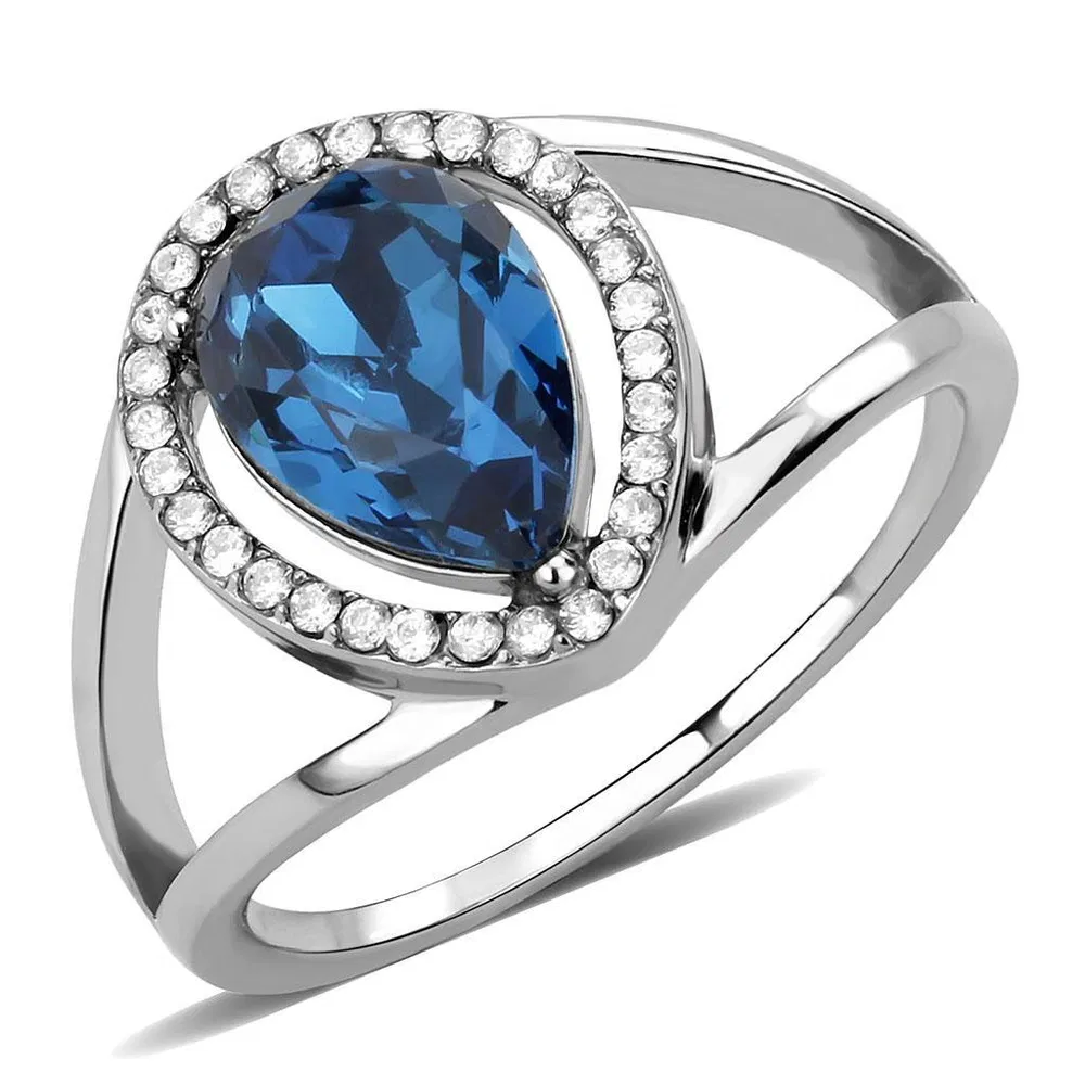 DA349 - High polished (no plating) Stainless Steel Ring with Top Grade Crystal in Montana - Grocery