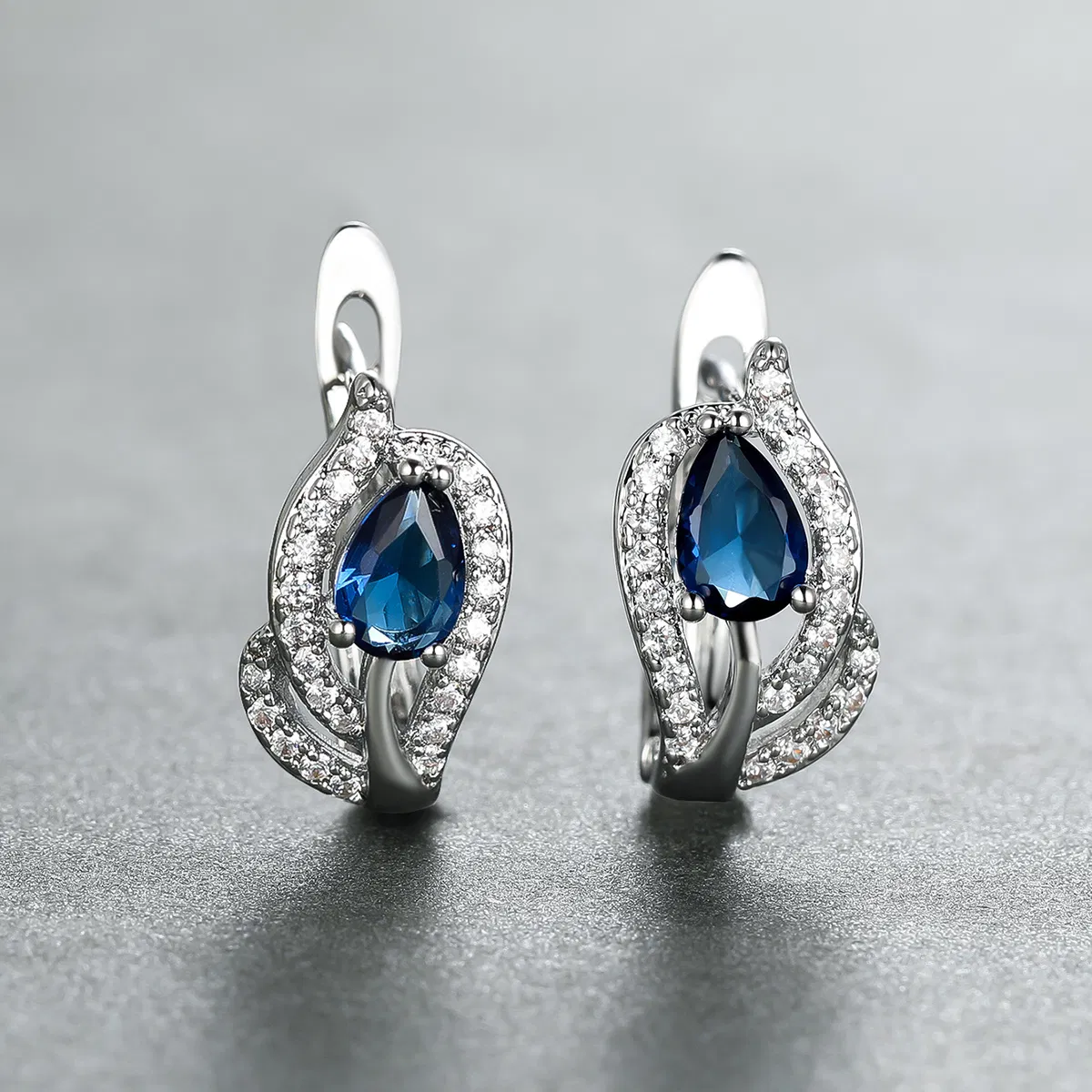 Water Drop Stone Hoop Earrings For Women Luxury Multicolor Zirconia Leaf Crystal Silver Color Wedding Hoop Earrings - Grocery
