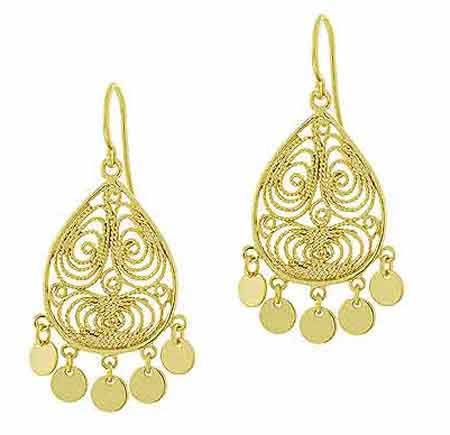 18K Gold over Sterling Silver Filigree Disc Chandelier Earrings - Grocery