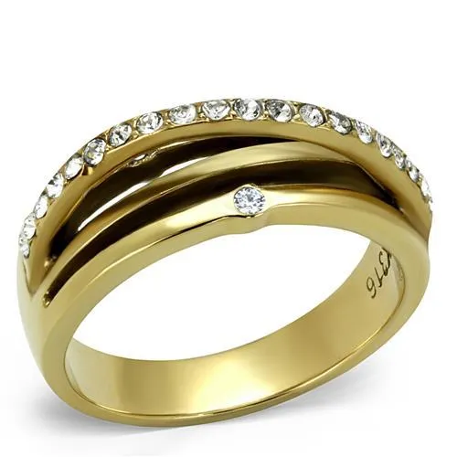 TK2611 - IP Gold(Ion Plating) Stainless Steel Ring with Top Grade Crystal in Clear - Grocery