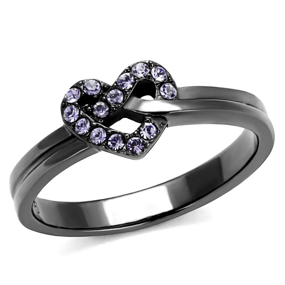 TK2685 - IP Light Black (IP Gun) Stainless Steel Ring with Top Grade Crystal in Light Amethyst - Grocery