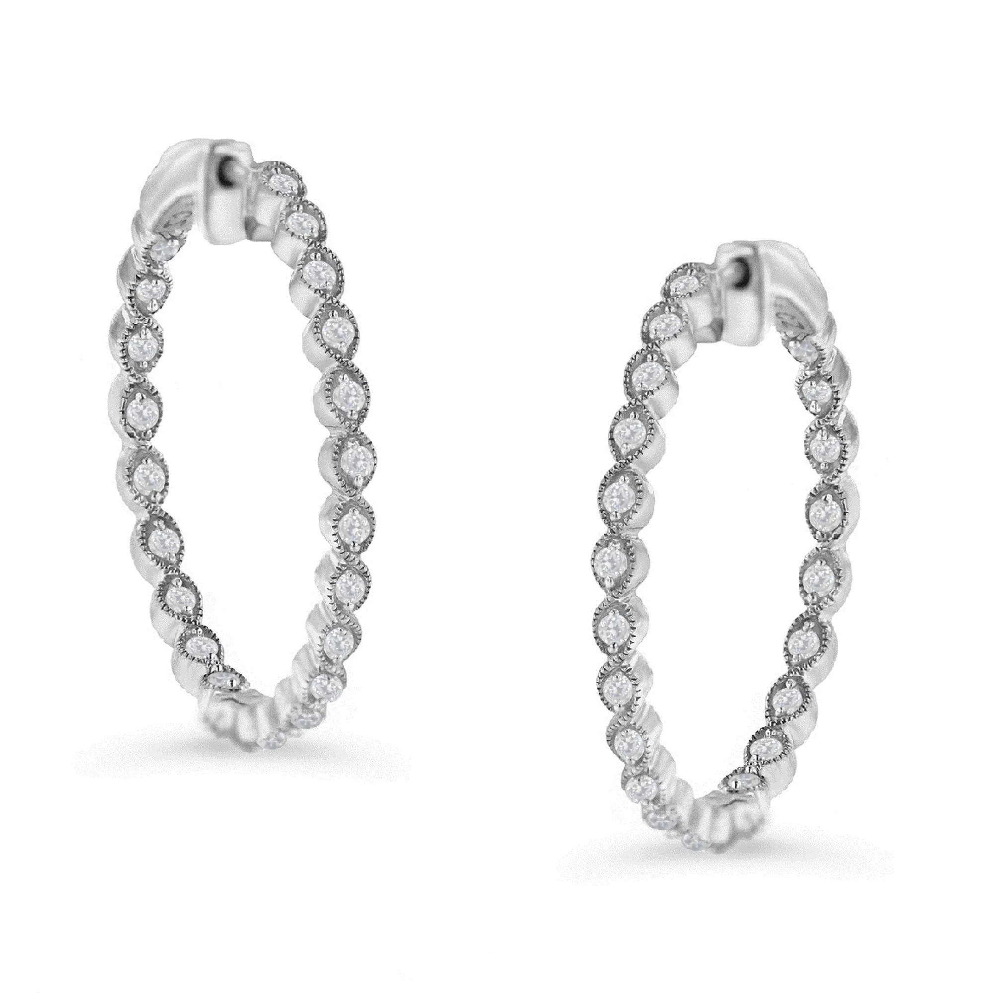 Sterling-Silver Diamond Hoop Earring (3/4 cttw, I-J Color, I3 Clarity) - Grocery