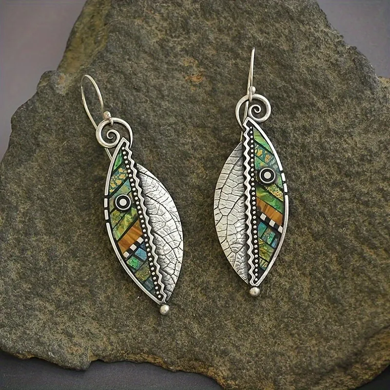 Vintage Leaf Drop Dangle Earrings Boho Style Ear Jewelry For Women 1Pair - Grocery