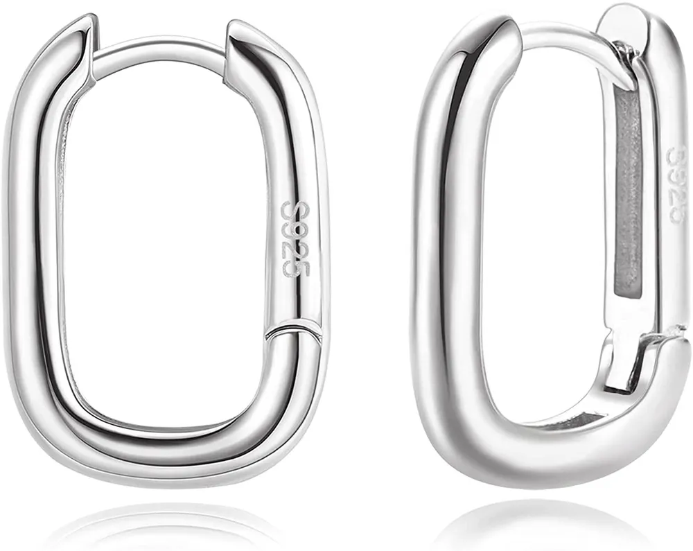 925 Sterling Geometry Hoop Earrings for Women Men 14K Hypoallergenic Small Sleeper Square Rectangle Star Heart Huggies Hoops - Grocery