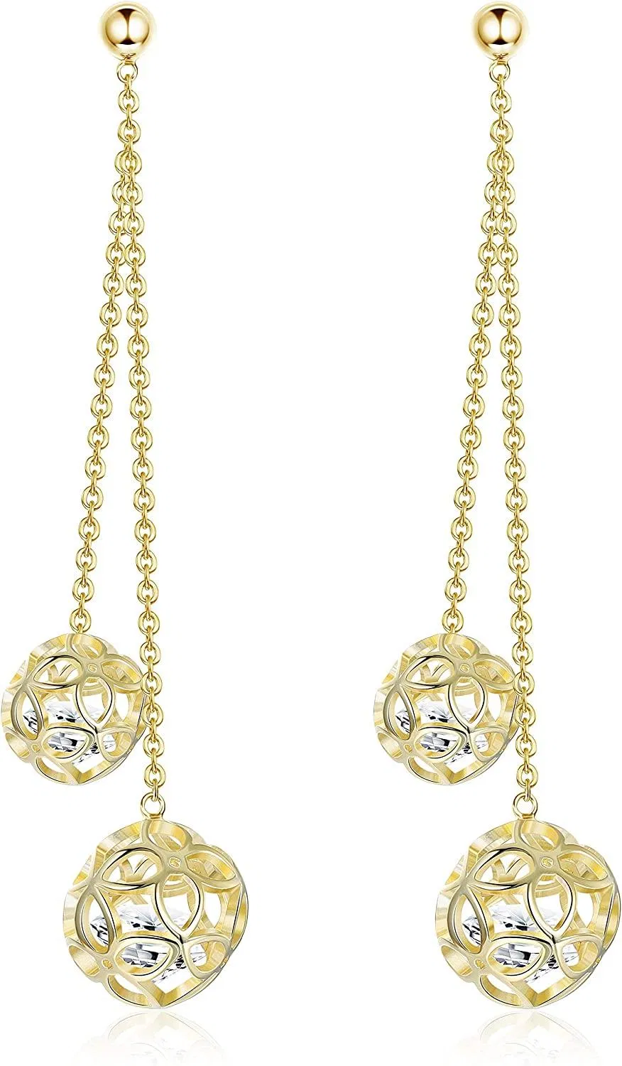 14k Gold Plated Drop Earrings S925 Sterling Cubic Zirconia Drop Earrings for Women Hollow Long Dangle Earring Hypoallergenic - Grocery