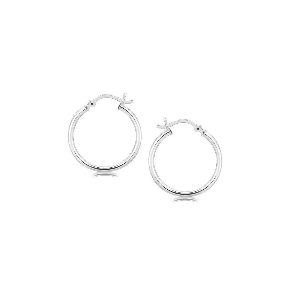 Sterling Silver Polished Thin Hoop Earrings with Rhodium Plating (2x20mm) - Grocery