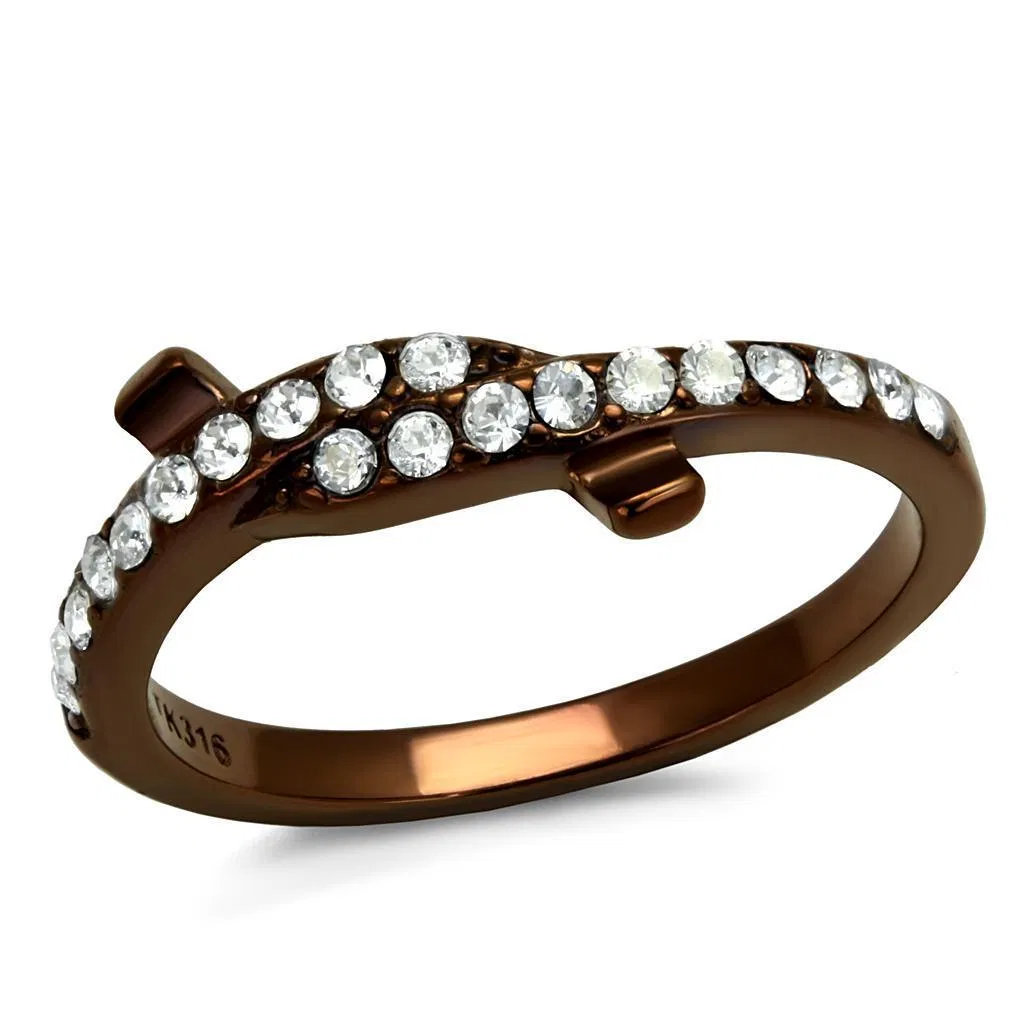 TK2687 - IP Coffee light Stainless Steel Ring with Top Grade Crystal in Clear - Grocery