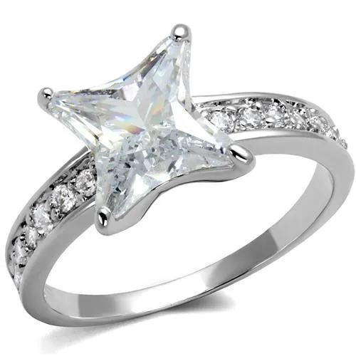 3w1349 - Rhodium Brass Ring with AAA Grade CZ in Clear - Grocery