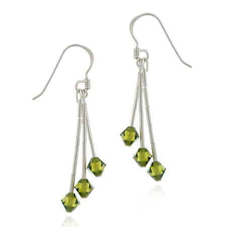 Sterling Silver Olive Green Swarovski Elements Dangle Earrings - Grocery