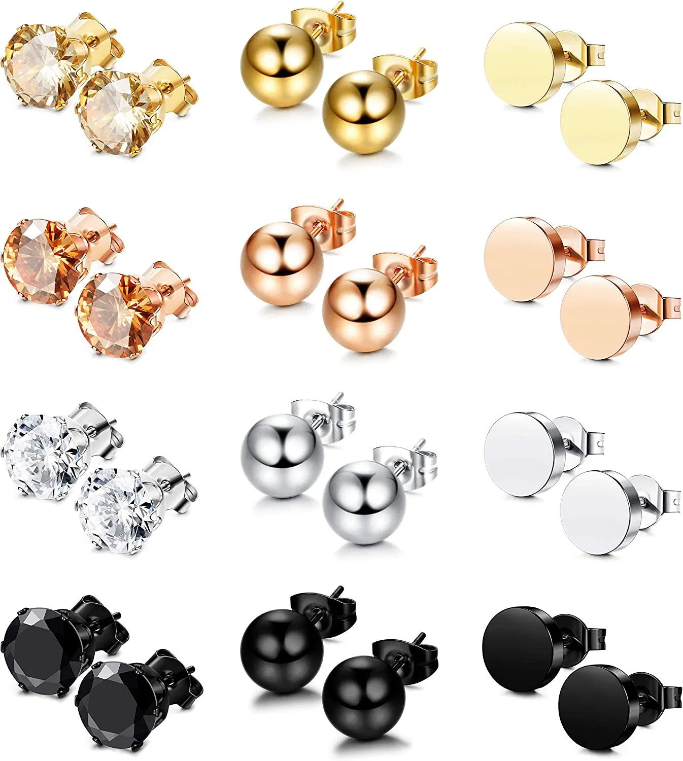 Stainless Stud Earrings for Men Women 4MM Flat Ball CZ Earrings (D:4MM) - Grocery