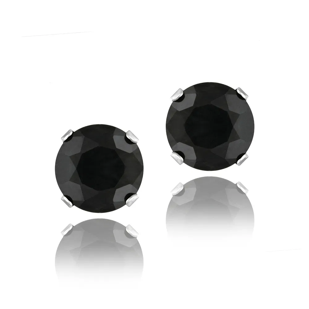 Sterling Silver 2.5ct Black CZ Stud Earrings, 7mm - Grocery