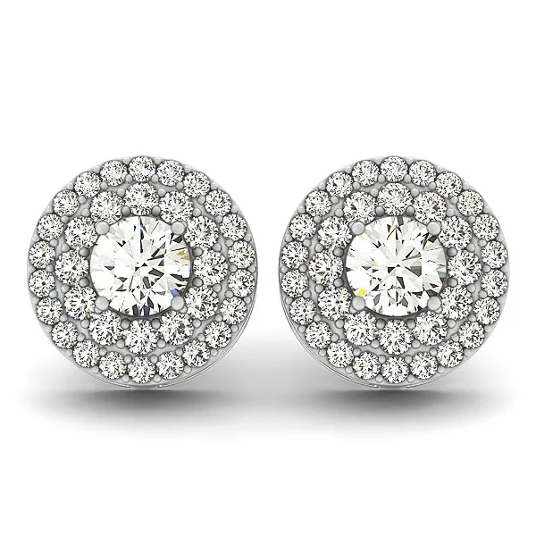 14k White Gold Double Halo Round Diamond Earrings (1 1/4 cttw) - Grocery