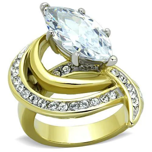 TK1546 - Two-Tone IP Gold (Ion Plating) Stainless Steel Ring with AAA Grade CZ in Clear - Grocery