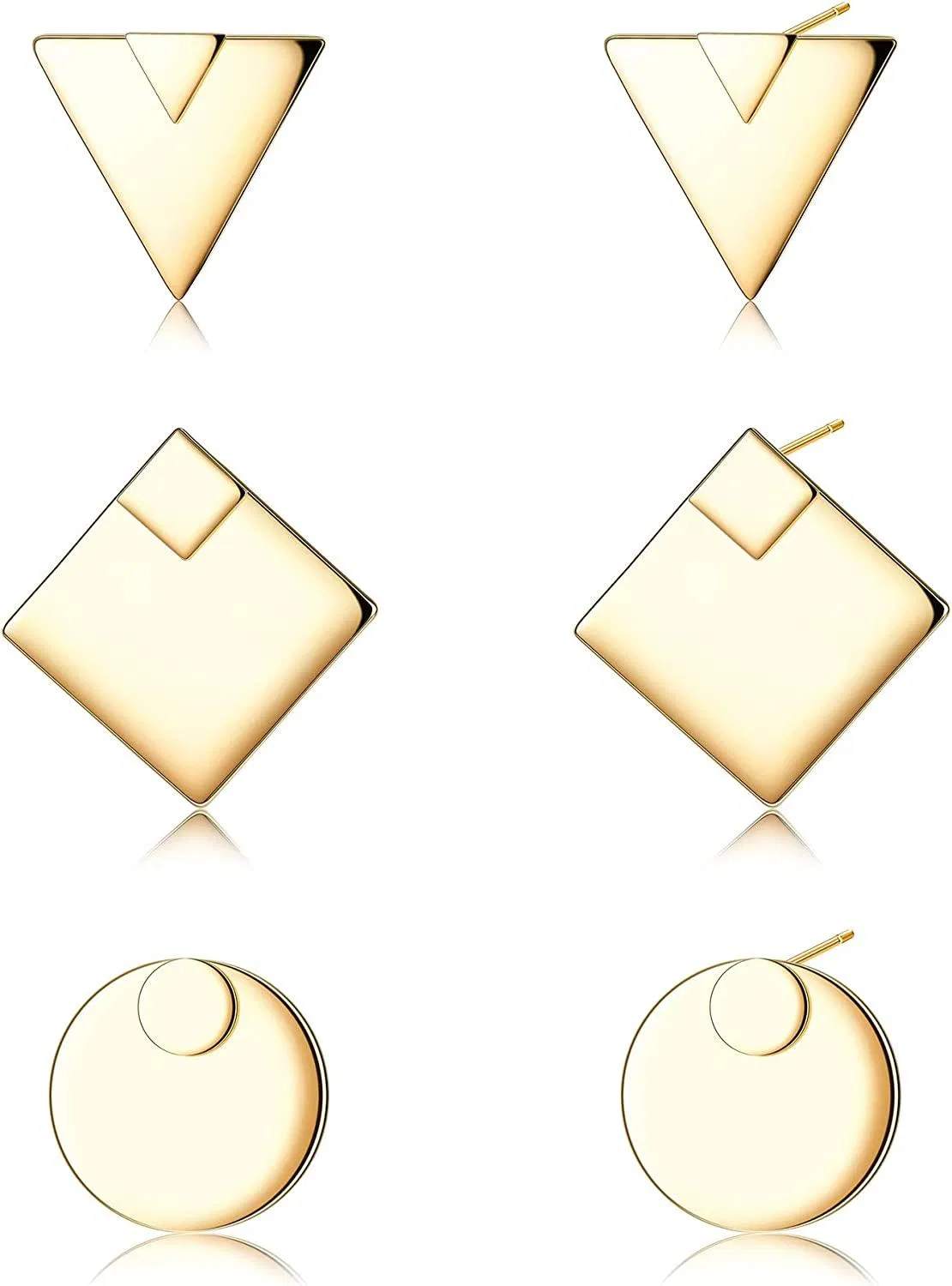 3 Pairs Jacket Stud Geometric Minimalist Earring For Women And Men Earrings 14k Gold Plated Unique Piercing Stud Double Sided Earring - Grocery
