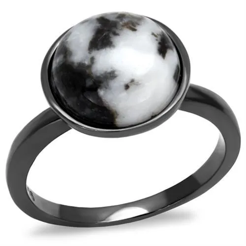 TK2902 - IP Light Black (IP Gun) Stainless Steel Ring with Semi-Precious Hematite in Multi Color - Grocery