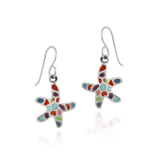 Sterling Silver Multi Colored Starfish Dangle Earrings - Grocery