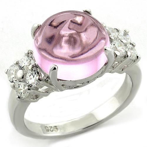 LOAS1206 - High-Polished 925 Sterling Silver Ring with Synthetic Acrylic in Light Rose - Grocery