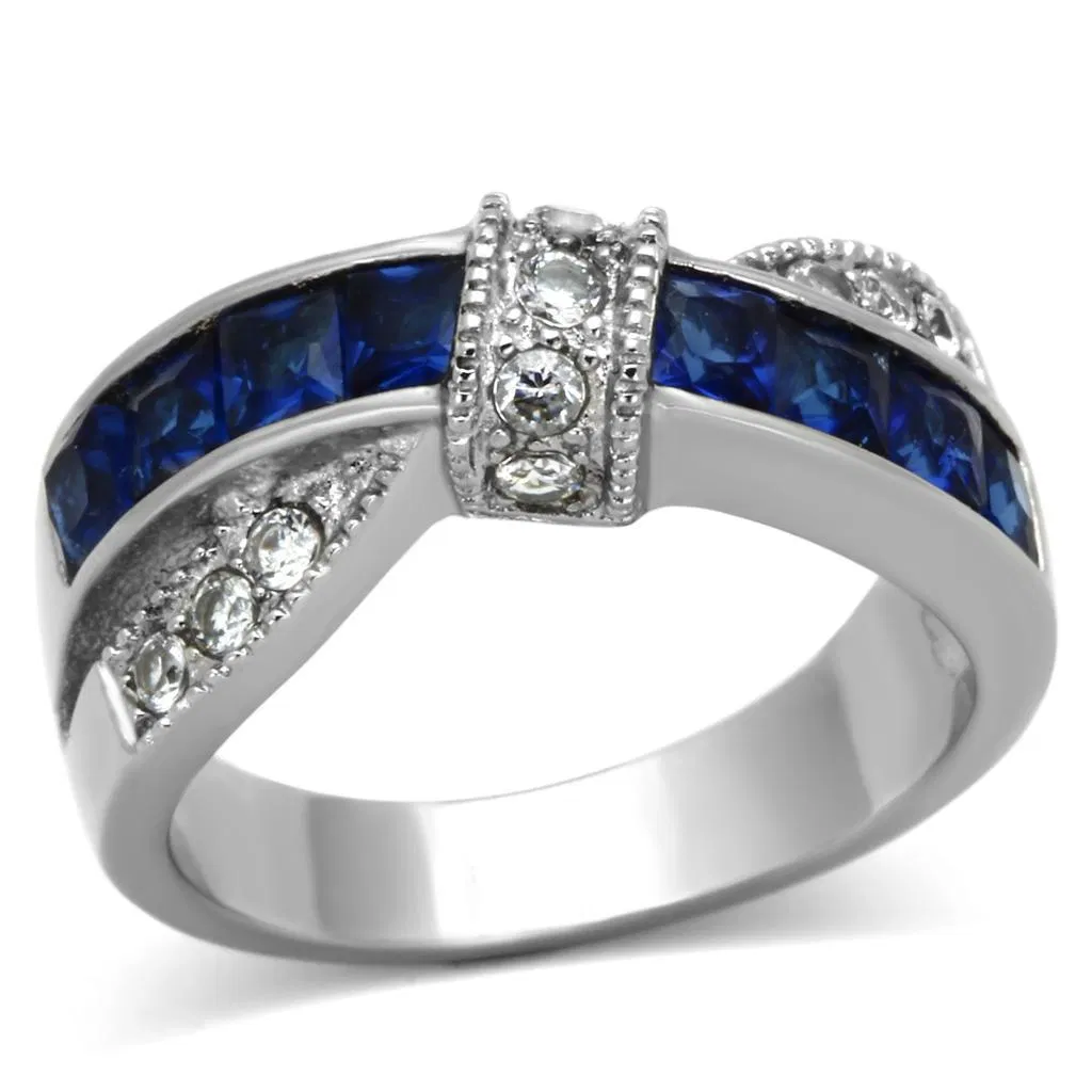 TK1222 - High polished (no plating) Stainless Steel Ring with Synthetic Synthetic Glass in Montana - Grocery