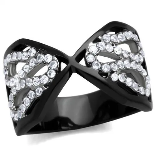 TK1644 - Two-Tone IP Black Stainless Steel Ring with AAA Grade CZ in Clear - Grocery