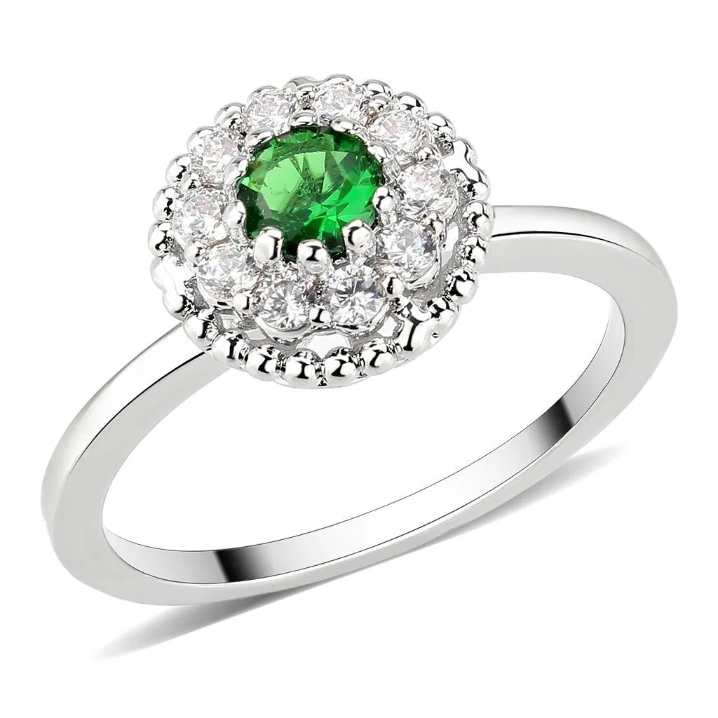 3W1604 - Rhodium Brass Ring with Synthetic in Emerald - Grocery