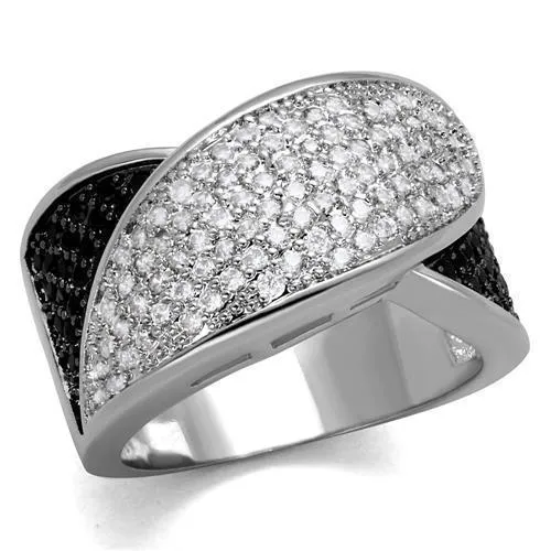 3W1089 - Rhodium + Ruthenium Brass Ring with AAA Grade CZ in Black Diamond - Grocery