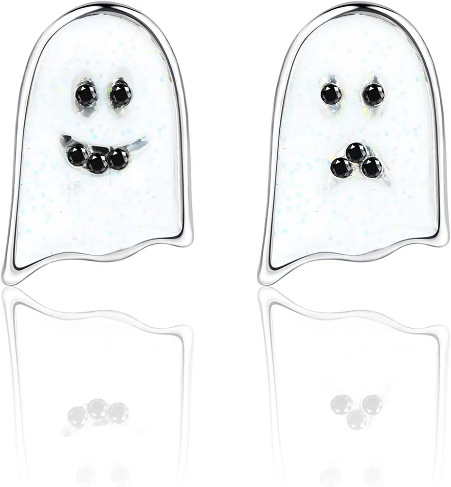 Halloween Element Crystal Earrings for Women Men Austria crystal Ghost Spider Bat Earrings Stainless Steel Stud Earrings Halloween Party Jewelry - Grocery