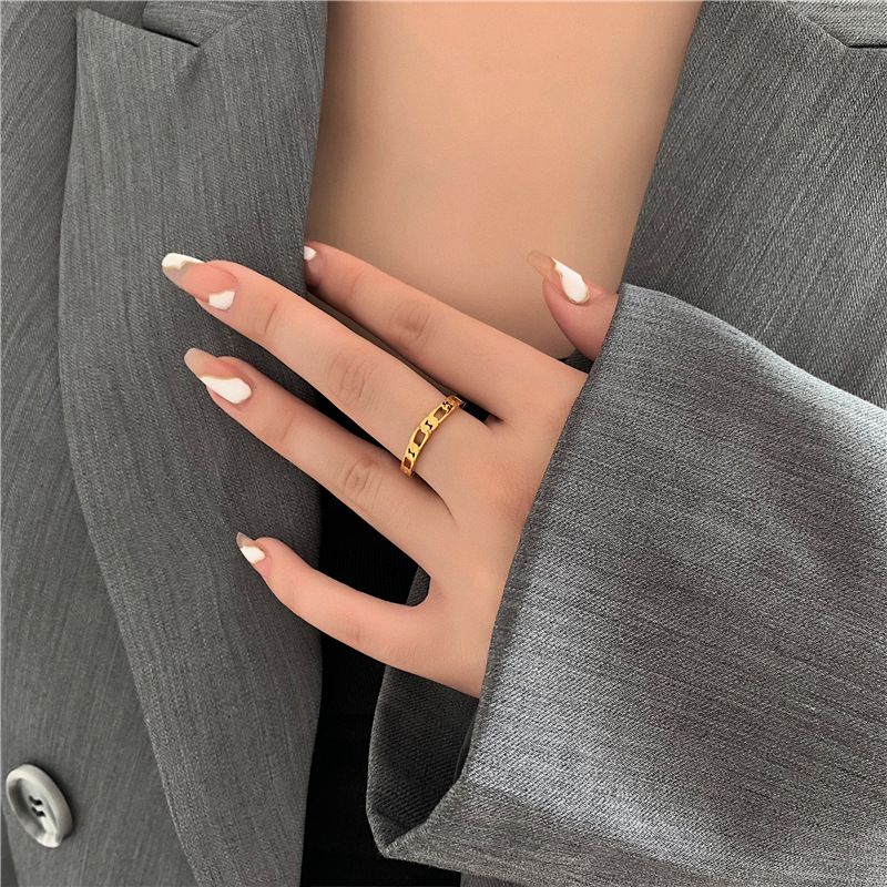 Ins Retro Hollow Flat Chain Winding Titanium Steel Ring Women - Grocery