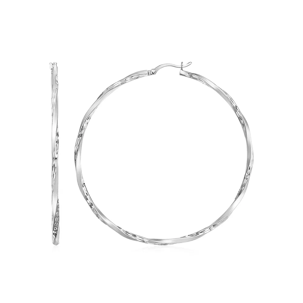 Matte and Textured Twisted Hoop Earrings in Sterling Silver(50mm) - Grocery