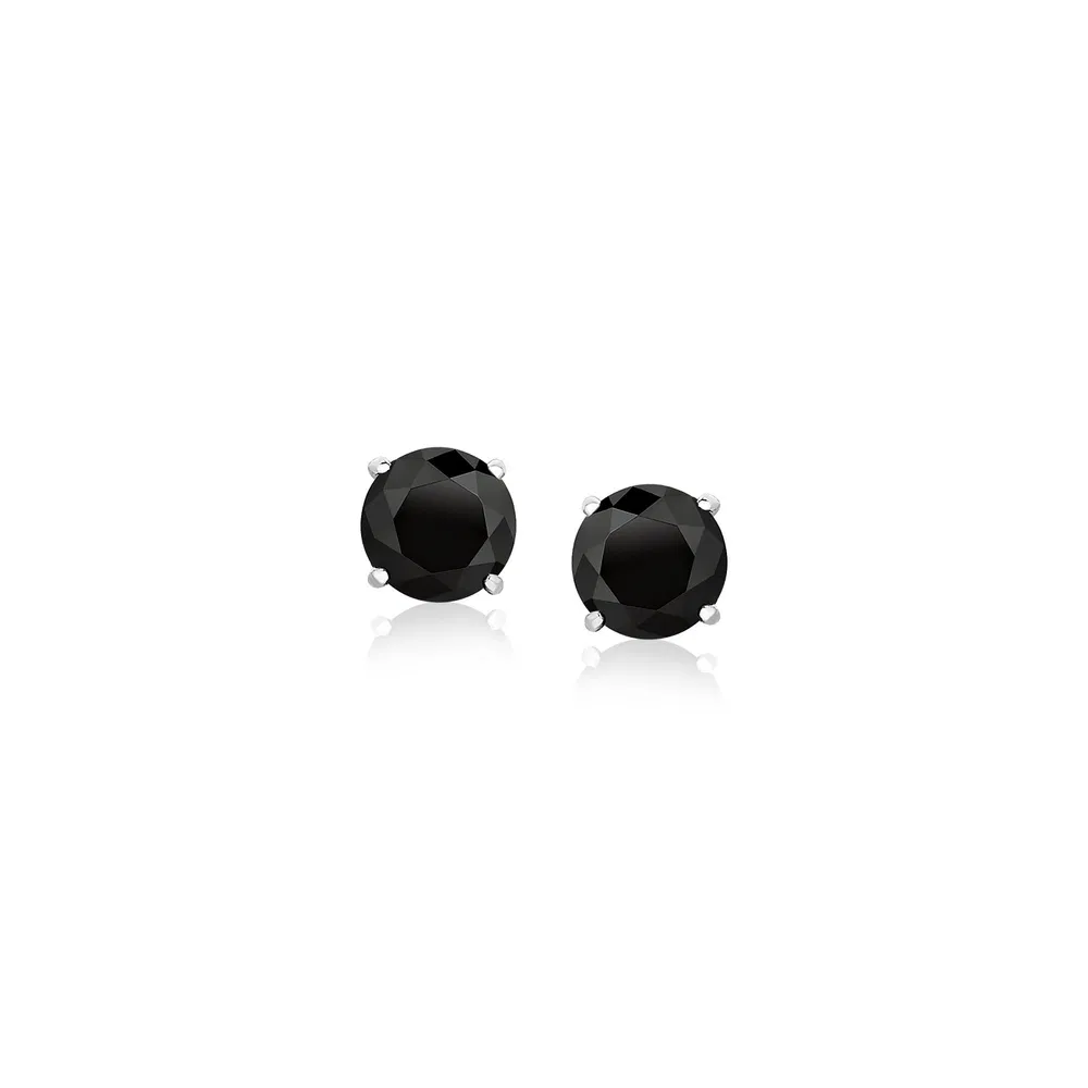 14k White Gold Stud Earrings with Black Faceted Cubic Zirconia(5mm) - Grocery