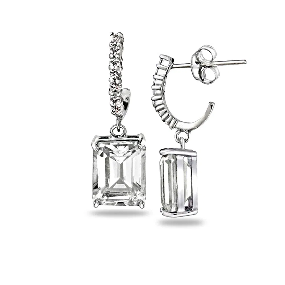 Sterling Silver 6.5ct White Topaz Rectangle Dangle Earrings - Grocery