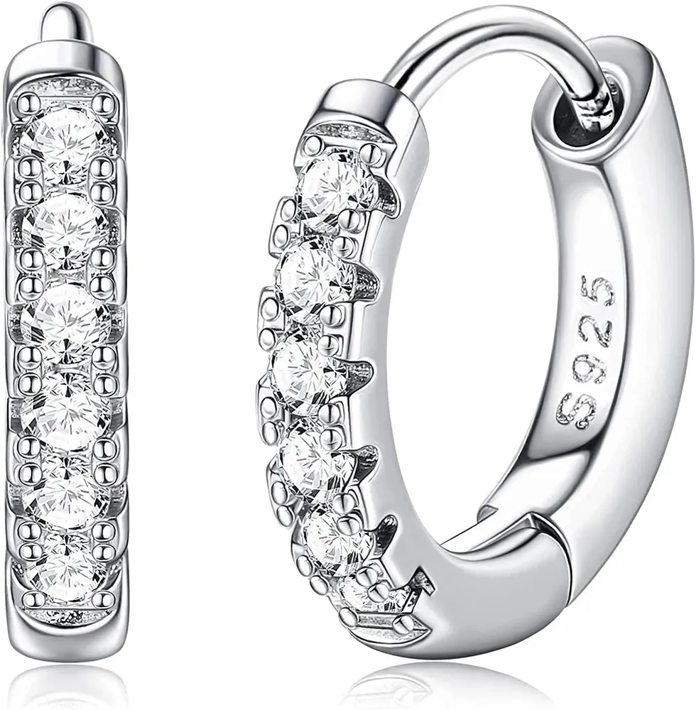 Sterling Hoop Earrings Blue CZ Small Hoop Earrings for Women Hypoallergenic for Sensitive Ears Round Hoops - Grocery